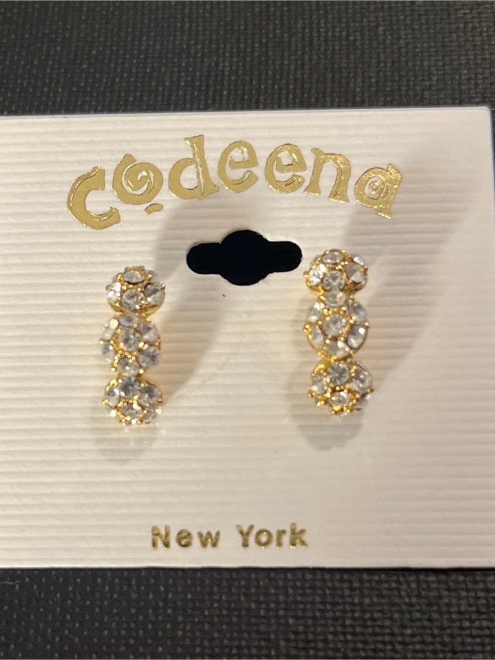 CODEENA Gold Tone and Clear Crystal Floral Drop Earrings 5/8” long